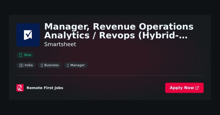 Manager, Revenue Operations Analytics / Revops (Hybrid- Bangalore) at Smartsheet Jobs | Skills & Interview Guide Manager, Revenue Operations Analytics / Revops (Hybrid- Bangalore) at Smartsheet Jobs | Skills & Interview Guide