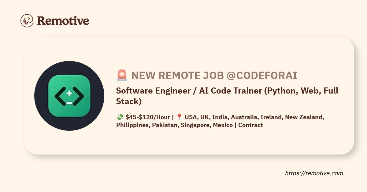 Software Engineer / AI Code Trainer (Python, Web, Full Stack) Jobs | Skills & Interview Guide Software Engineer / AI Code Trainer (Python, Web, Full Stack) Jobs | Skills & Interview Guide
